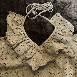 Express M Eyelet Ruffle Halter Top
